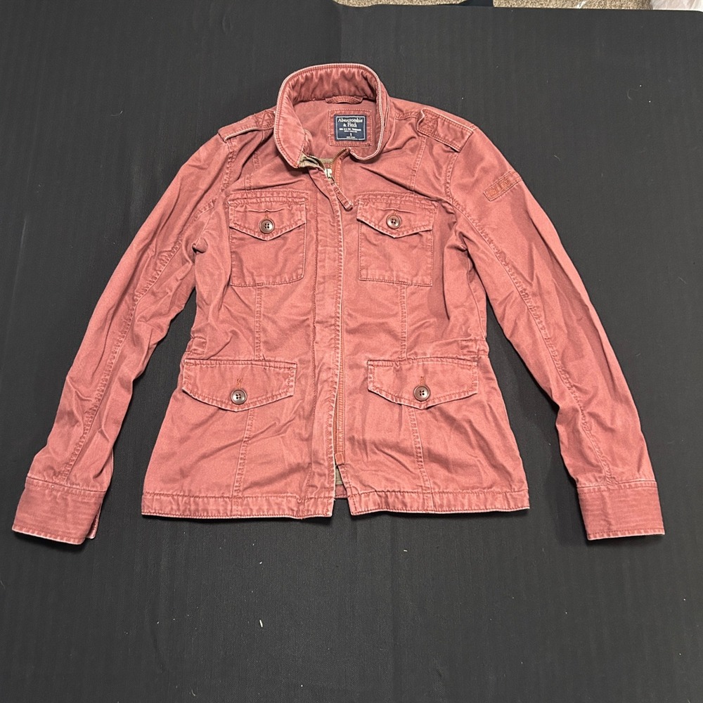 Abercrombie & Fitch Womens Y2K Military Utility Jacket Red Small Cotton Twill